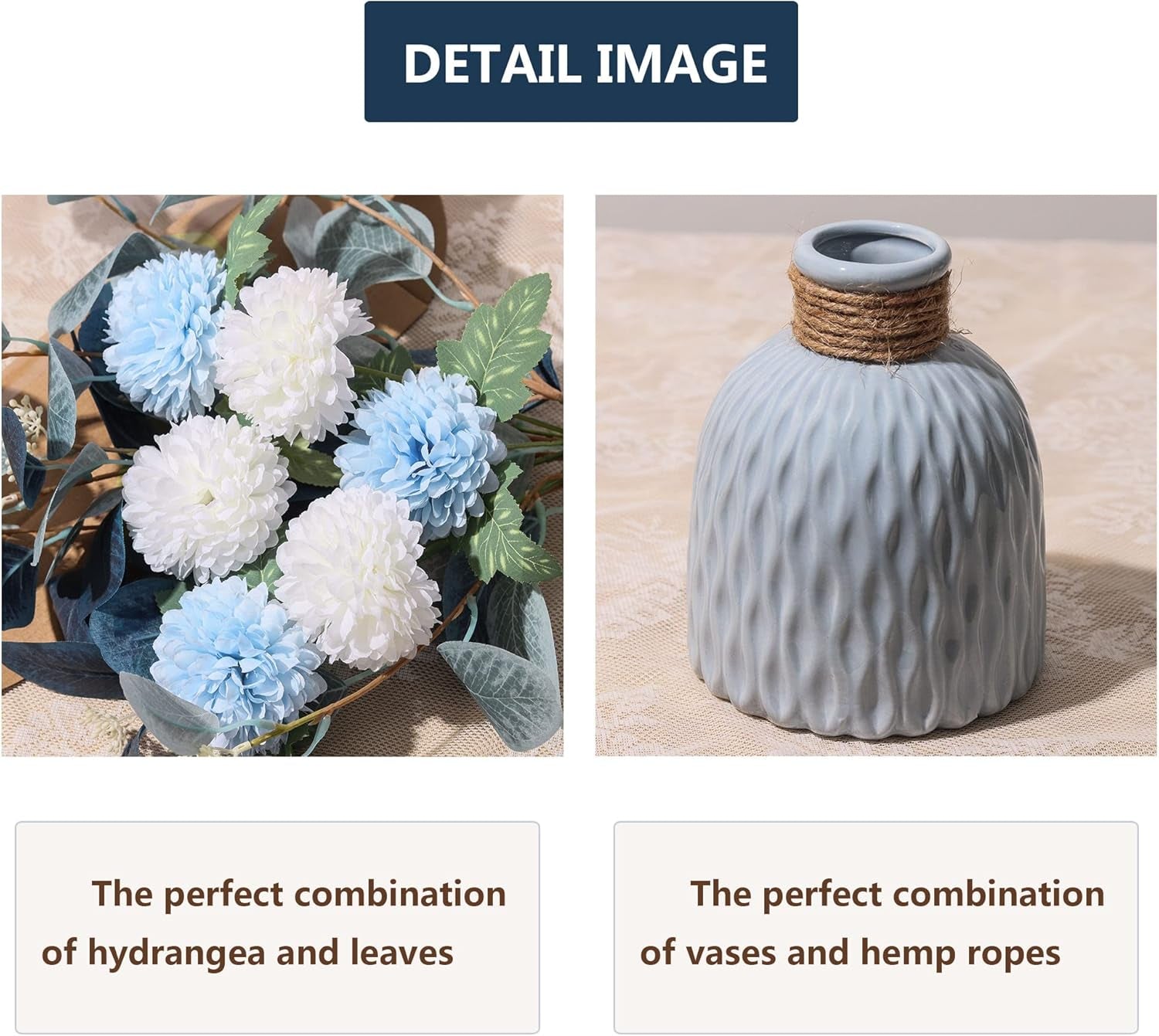 Artificial Flowers with Vases, Fake Hydrangea with Eucalyptus Bouquet Combination, Living Room Family Banquet Party Wedding Decoration…