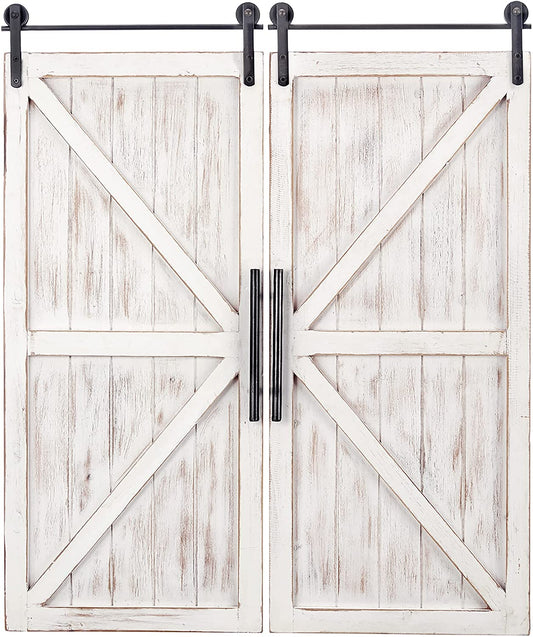 & Co. White Carriage Barn Door Wall Plaque, Large Vintage Decor for Living Room, Bedroom, Home Office, Wood, Farmhouse, 28 X 34 Inches, 2-Piece Set