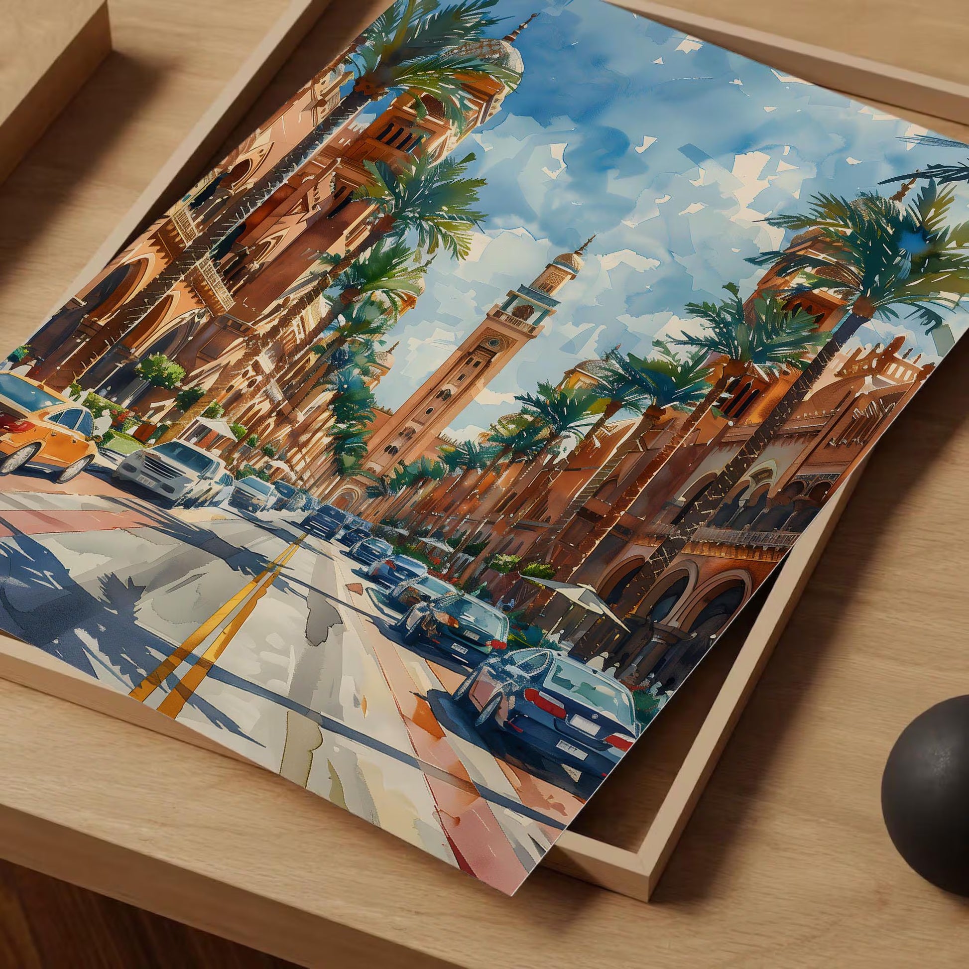 Riyadh Watercolor Painting, Saudi Arabia Wall Art, Maximal Decor, Mid Century Modern Wall Art, Skyline Poster, Print, C30-560