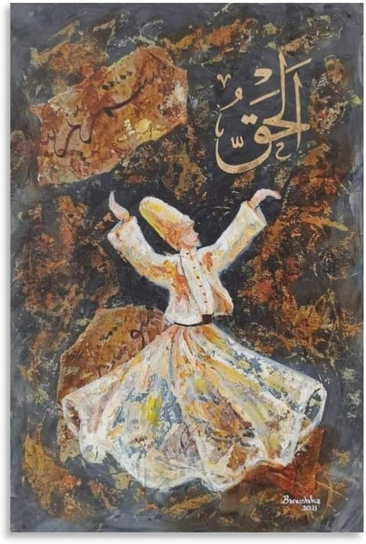 Poster Sufi Art Whirling Dervishes Turkish Dance Oil Painting Art Posters Abstract Muslim (3) Canvas Wall Art Posters Be Used for Room Aesthetics and Bedroom Living Room Decor Canvas Art Poster and W