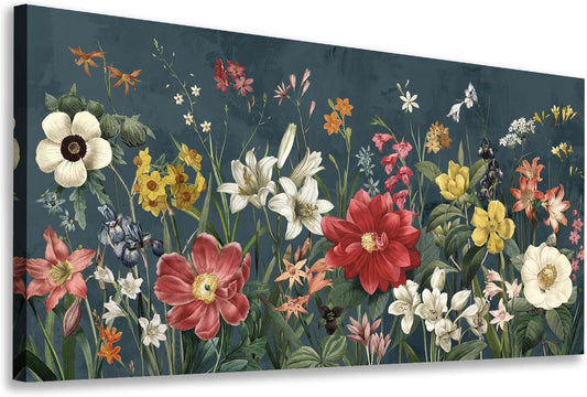 Botanical Canvas Wall Art - Colorful Flowers Bouquet Pictures Wall Decor Wildflowers Painting Artwork Blooming Floral Prints for Living Room Bedroom Office Home Decor Ready to Hang 40" X 20"