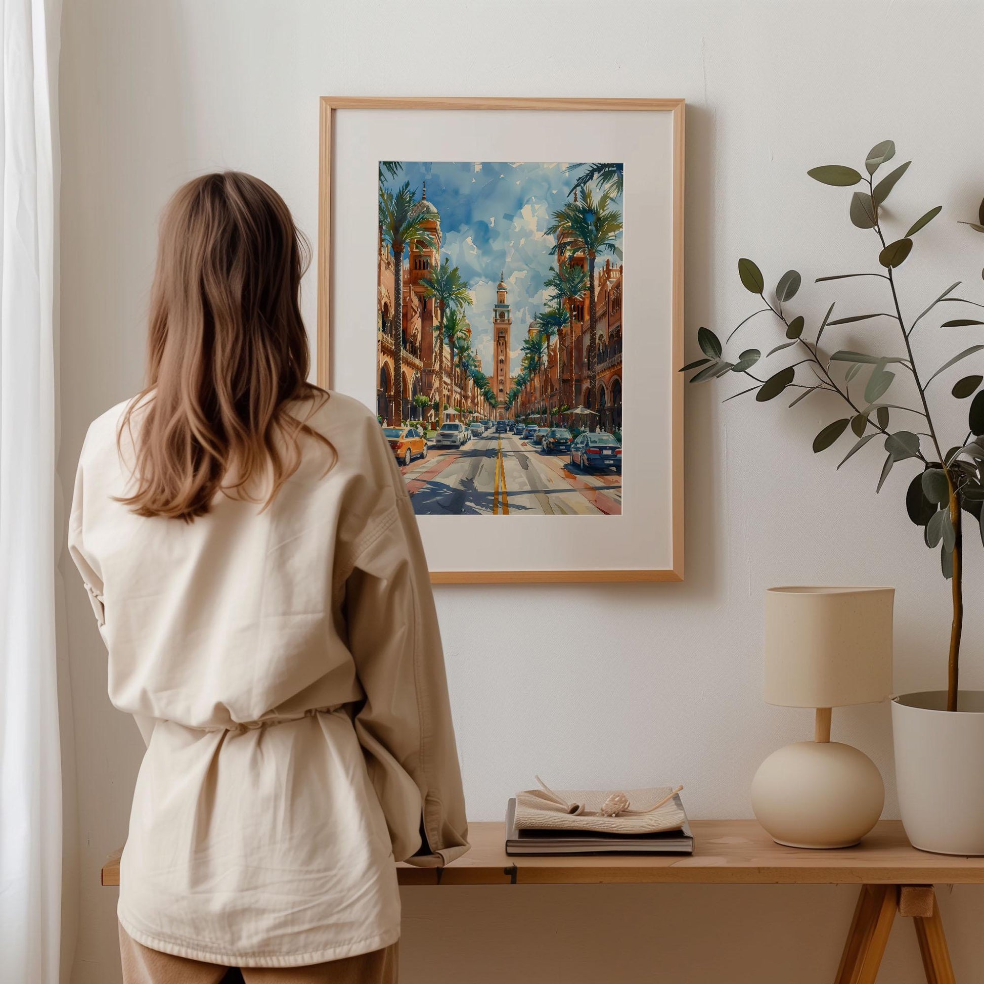 Riyadh Watercolor Painting, Saudi Arabia Wall Art, Maximal Decor, Mid Century Modern Wall Art, Skyline Poster, Print, C30-560