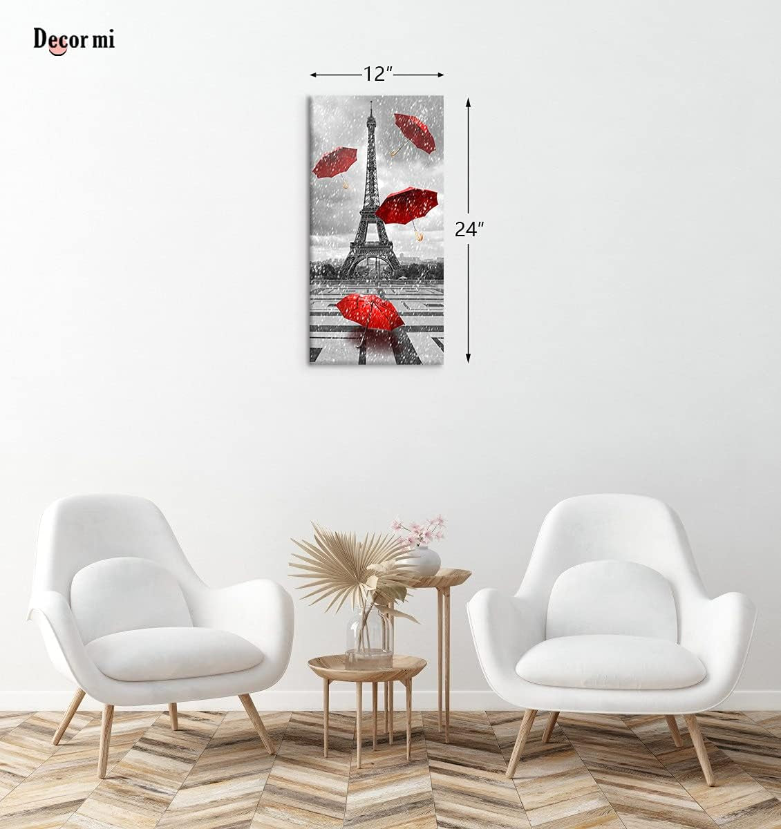 Paris Wall Art Red Umbrellas Canvas Prints Painting Black and White Paris Eiffel Tower Canvas Printing Artwork for Living Room Paris Decor for Bedroom Bathroom Kitchen Home 12X24 Inch