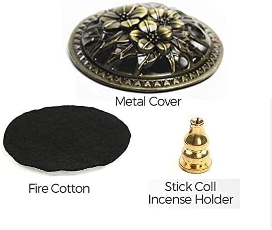 Incense Burner Bowl with Brass Lid + Incense Holder + Stand + Fire Mat for Stick or Tapered Disk Incense, for Home Decor Yoga Spa Meditation 4‘’ (Royal Blue)
