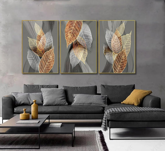 3 Pieces Modern Abstract Leaves Canvas Wall Art Inspirational Painting Picture Wall Decor Poster Print Artwork for Living Room Bedroom Bathroom Office Home Decoration Unframed