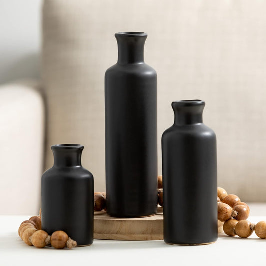Ceramic Black Vase Set, Modern Home Decor Decorative Vases for Your Kitchen, Bedroom, Office, Living Room, Bathroom, & Shelf Decor, Centerpiece Table Decorations, Small Vases (CM3038)