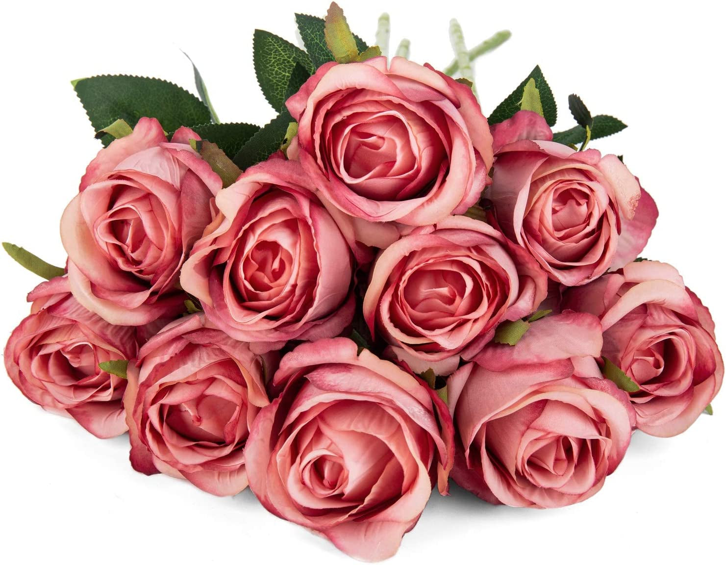 10Pcs Artificial Rose Flowers Long Stem Fake Silk Roses for DIY Wedding Bouquet Table Centerpiece Home Decor (Rose Red)