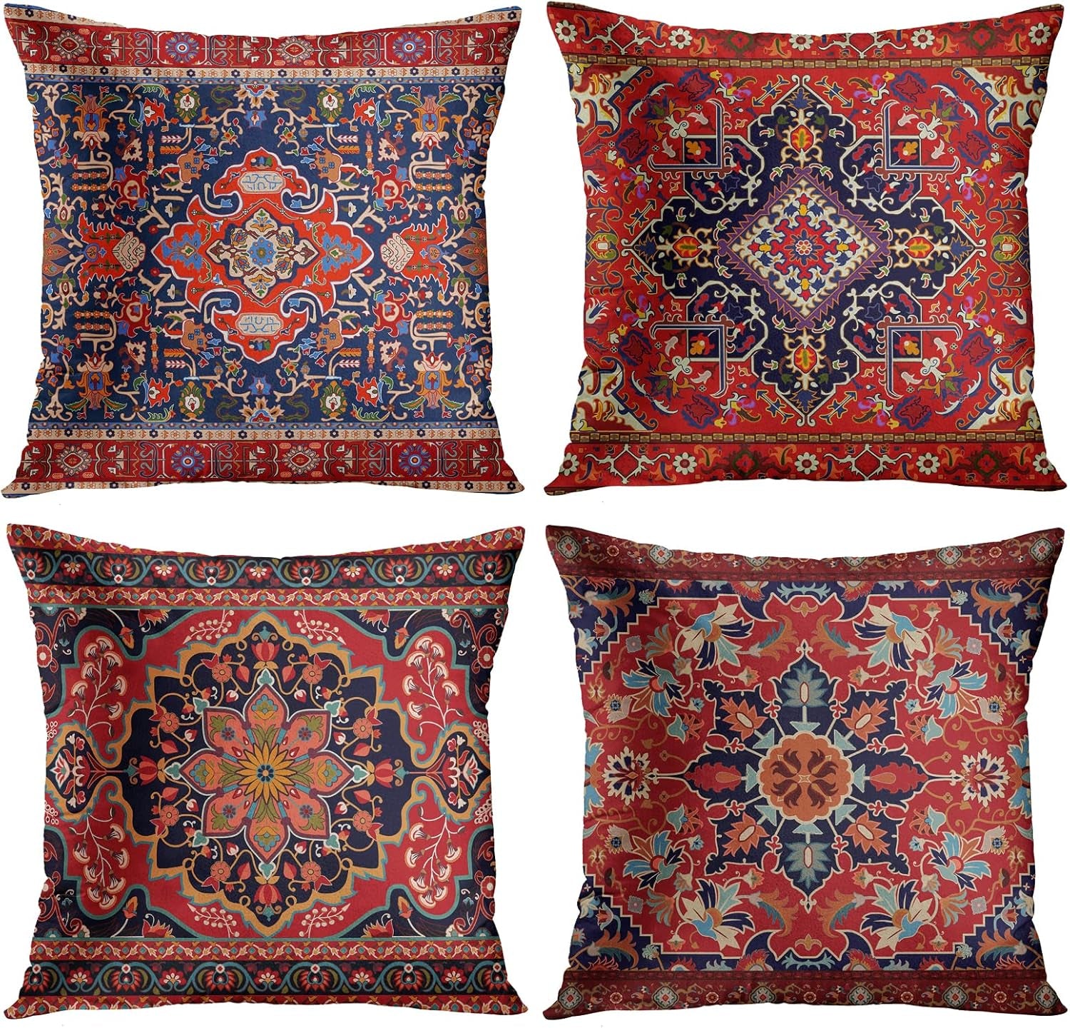 Throw Pillow Covers, Retro Tribal Ethnic Home Decor Set of 4 Pillow Cases, 18 X 18 Inches Sofa Cushion Couch Sofa Pillowcases Decorative