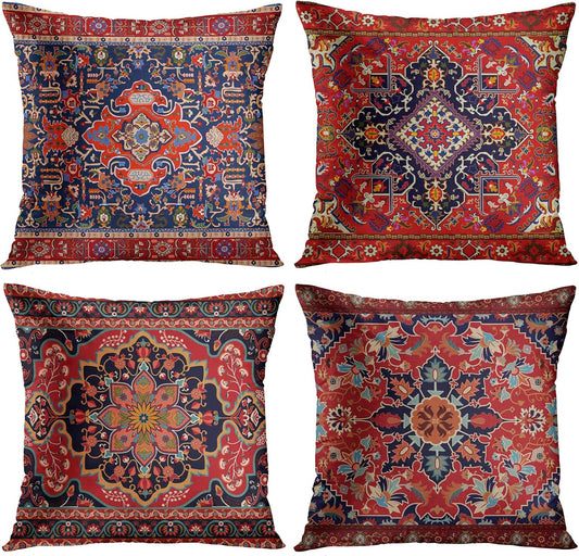 Throw Pillow Covers, Retro Tribal Ethnic Home Decor Set of 4 Pillow Cases, 18 X 18 Inches Sofa Cushion Couch Sofa Pillowcases Decorative