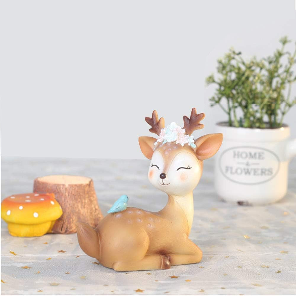4.3 Inch Woodland Animal Deer Cake Topper Cute Baby Shower Party Decoration Deer Figurines Toy Christmas Miniature Doe Fawn Resin Ornament for Birthday Wedding Anniversary