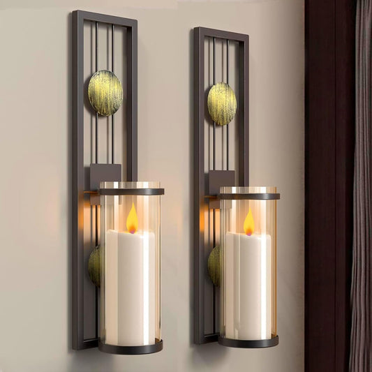Set of 2 Wall Sconce with Candle Holders, Metal Antique Bronze Style Wall Classic Home Decorations(Not Include Candle), for Living Room, Bathroom, Dining Room