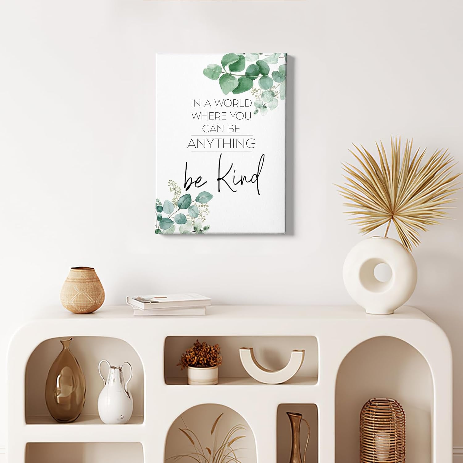 Be Kind Inspirational Wall Art Decor: Framed Canvas Wall Art, Motivational Eucalyptus Positive Decoration for Bathroom, Bedroom 11X14