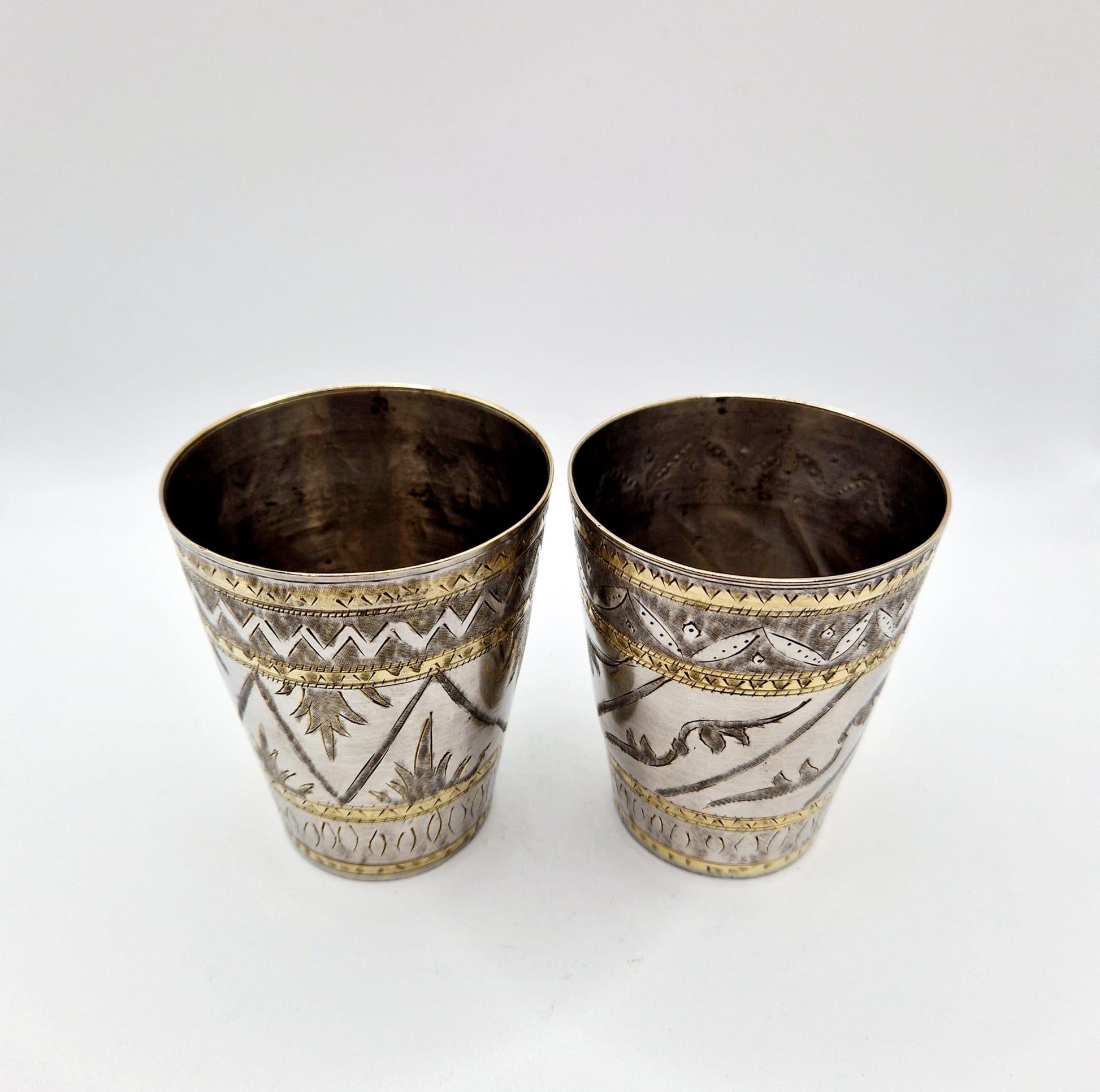 Indian Lassi Cups Drinking Cup Yogurt Milk Traditional Indian Nickel Brass Cup Early 20Th Century Home Bar Man Cave Dice Cup Old Fangled GB