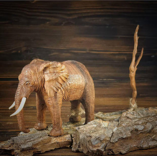 Handcrafted Wooden Elephants Statue