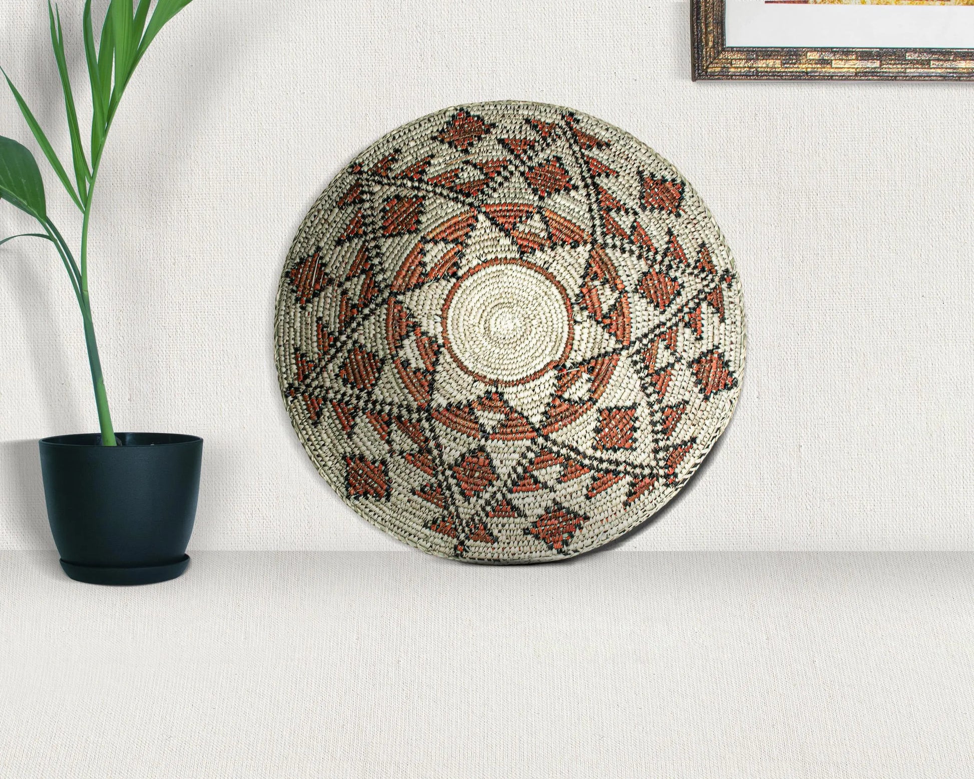 Handwoven Mureedni Wall Basket - 14” Southwestern Inspired Basket, Boho Wall Decor, Basket Wall Decor, African Wall Hanging Basket