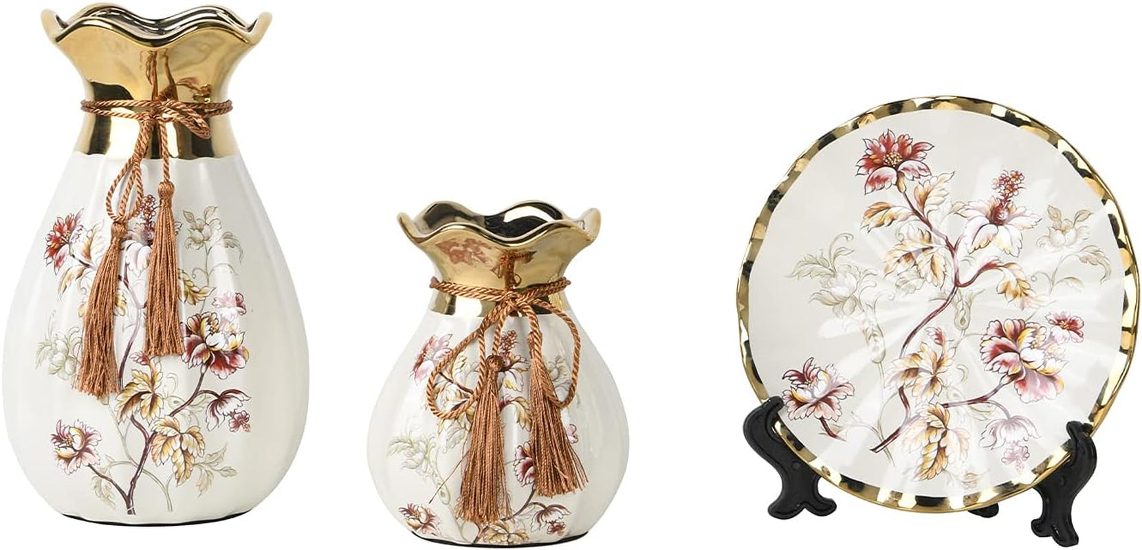 Ceramic Flower Vases Set of 3, Special Design Style of Flambed Glazed,Decorative Modern Floral Vase for Home Decor Living Room Centerpieces and Events White2