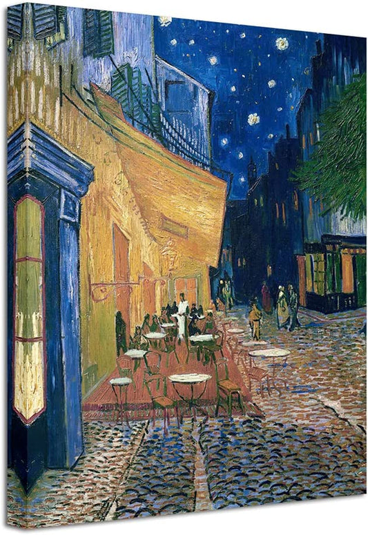 Cafe Terrace at Night Modern Stretched and Framed Giclee Canvas Prints Van Gogh Oil Paintings Reproduction Cityscape Picture on Canvas Wall Art Ready to Hang for Bedroom Home Decor