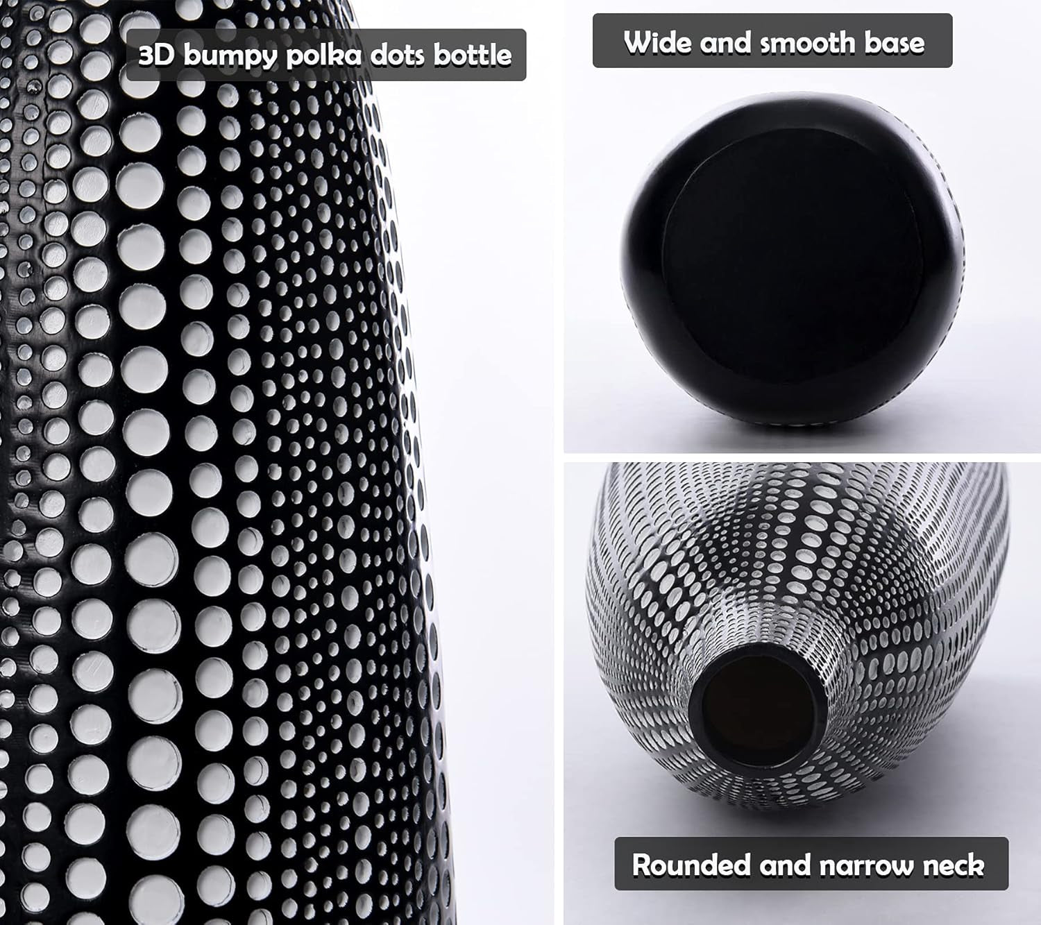 Black Vases for Home Decor - Modern Tall Vases for Office, Living Room, Bedroom, Dinning Table, Shelf, Bookshelf, Mantle, Entryway