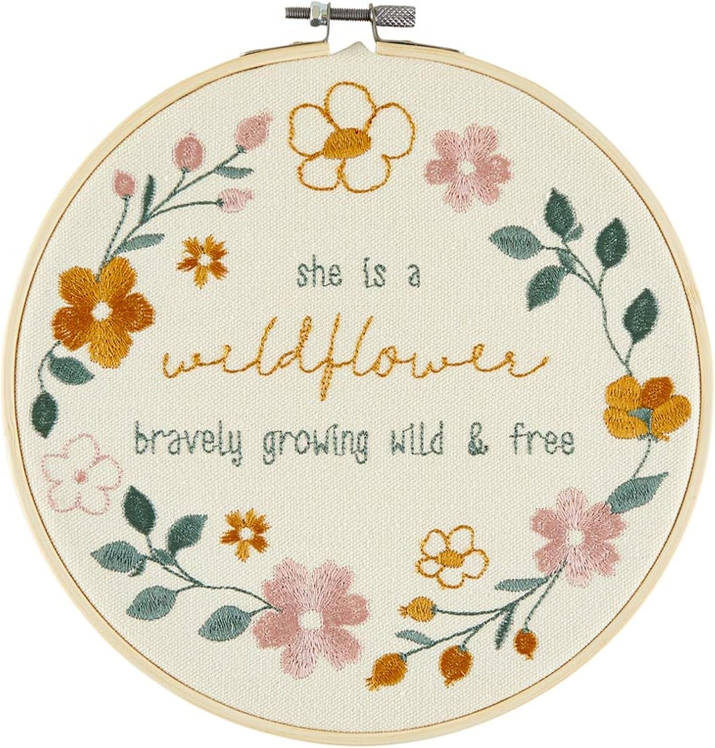 Embroidered Wall Art - Wooden Hoop Framed Wall Décor for Home, Kitchen or Office, 8-Inch Diameter, Wild & Free