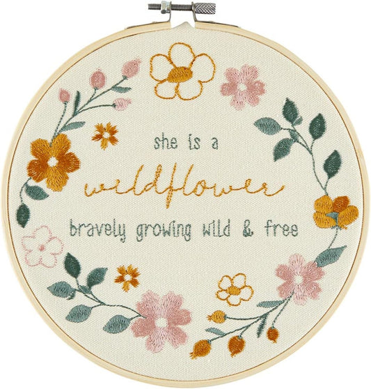 Embroidered Wall Art - Wooden Hoop Framed Wall Décor for Home, Kitchen or Office, 8-Inch Diameter, Wild & Free