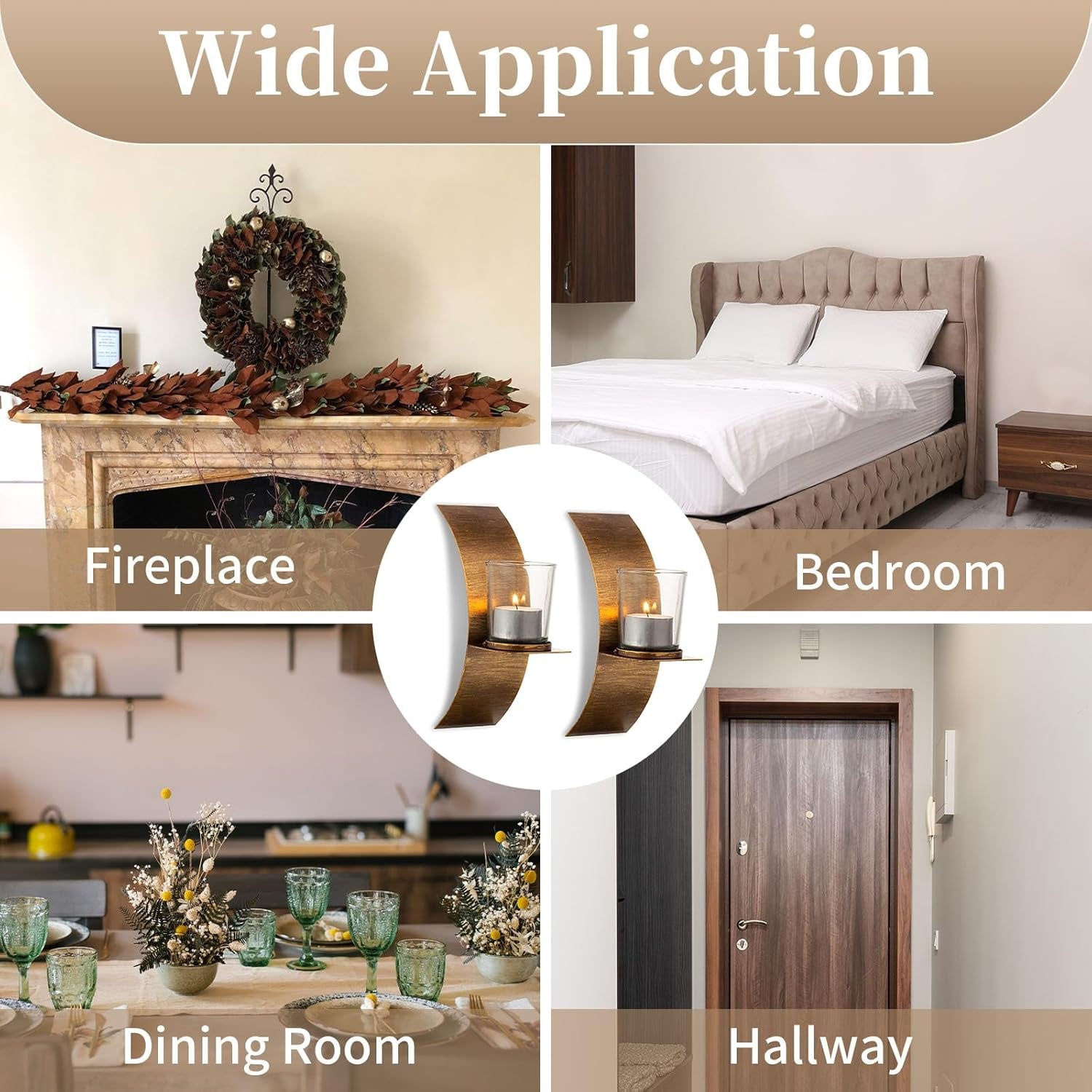 Rustic Wall Candle Holder for Tealight Candles - Rustic Gold and Bronze Wall Mounted Candle Sconces Decorative Metal Wall Decor for Bathroom Hallway Entryway