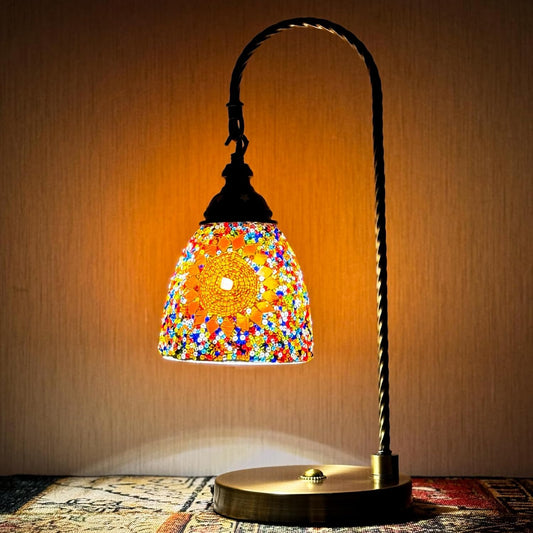 Turkish Moroccan Mosaic Bedside Lamp, 3 Colors, Tiffany Style, Bronze Base, Handmade Stained Mosaic Glass Table Lamp, Vintage, Night Light, Living Room Bedroom Decoration (LED Bulb Included)