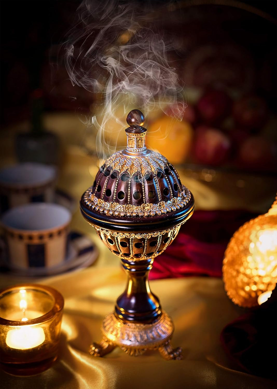 Lux Globe Incense Burner - Bakhoor Cone Holders | Frankincense Burner Charcoal | Mabkhara | for Office & Spiritual Decor (Brown)