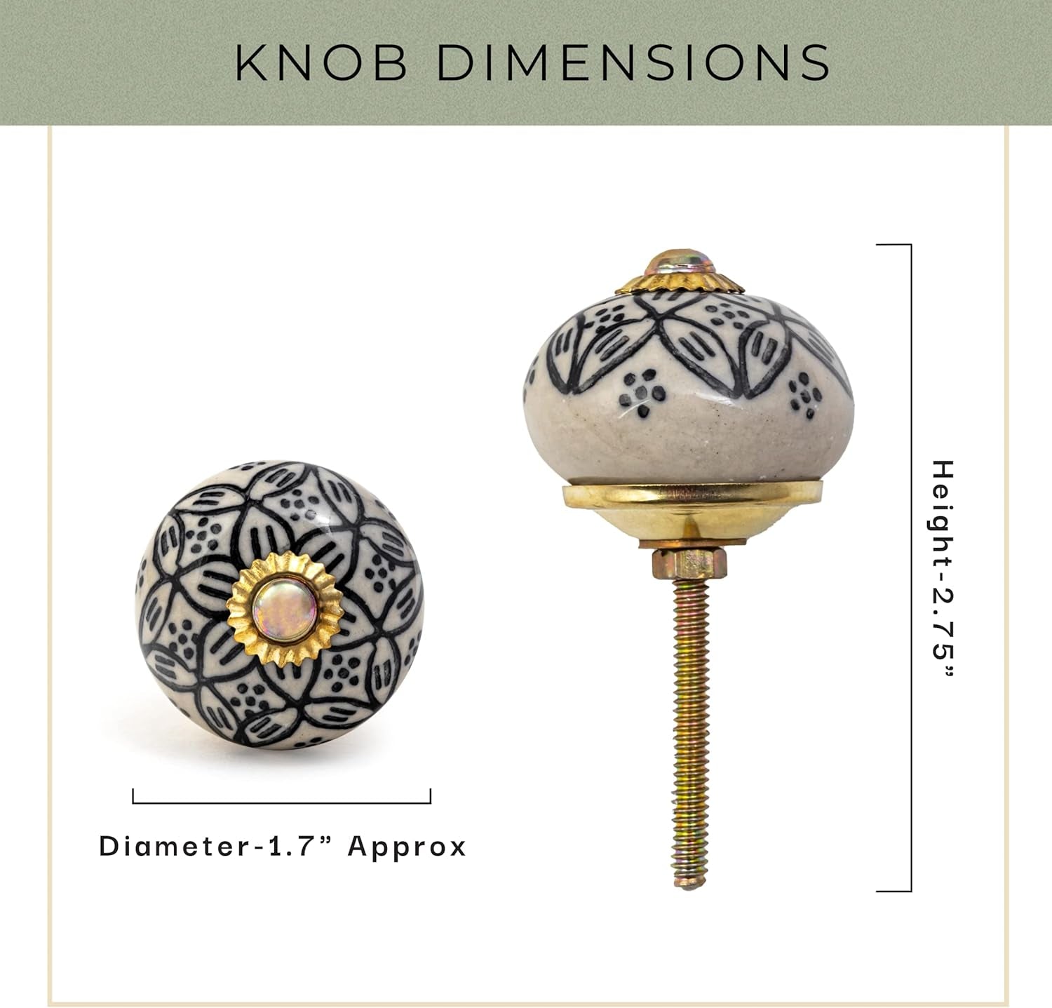 Ceramic Knobs for Cabinet Dresser Drawer and Furniture Hand Painted Antique Boho Cupboard Pull Knob Multicolor Pack of 10