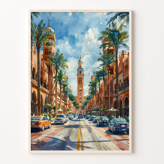 Riyadh Watercolor Painting, Saudi Arabia Wall Art, Maximal Decor, Mid Century Modern Wall Art, Skyline Poster, Print, C30-560