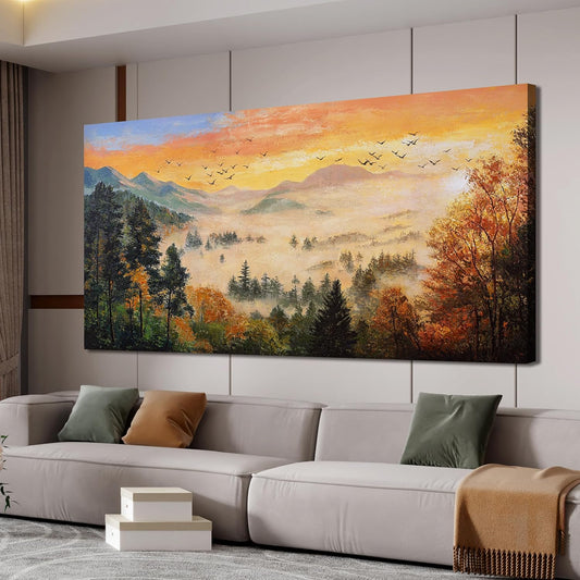 Canvas Wall Art Decor Art Work for Wall Decor Wall Art for Living Room Sunset Mountain Botanical Wall Art White Foggy Forest Wall Art Decor Art Work for Home Room Ofiice Bedroom Wall Decor 20" X 40"