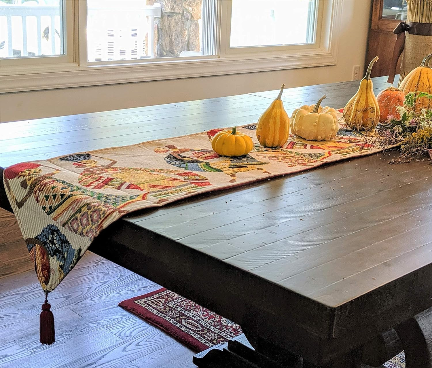 Elegant Tapestry Table Runner - Dancing Women Festive Celebrate Kwanzaa African Ethnic Culture - Multi-Colorful Cotton Linen Woven Kitchen Dining Mats - 13" X 54"