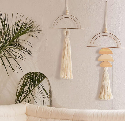 Boho Wall Decor Macrame Wall Hanging Bohemian Bedroom Wall Art Bathroom Decor Kitchen Tassel Home Wall Aesthetic Christmas Gifts 2 Pcs