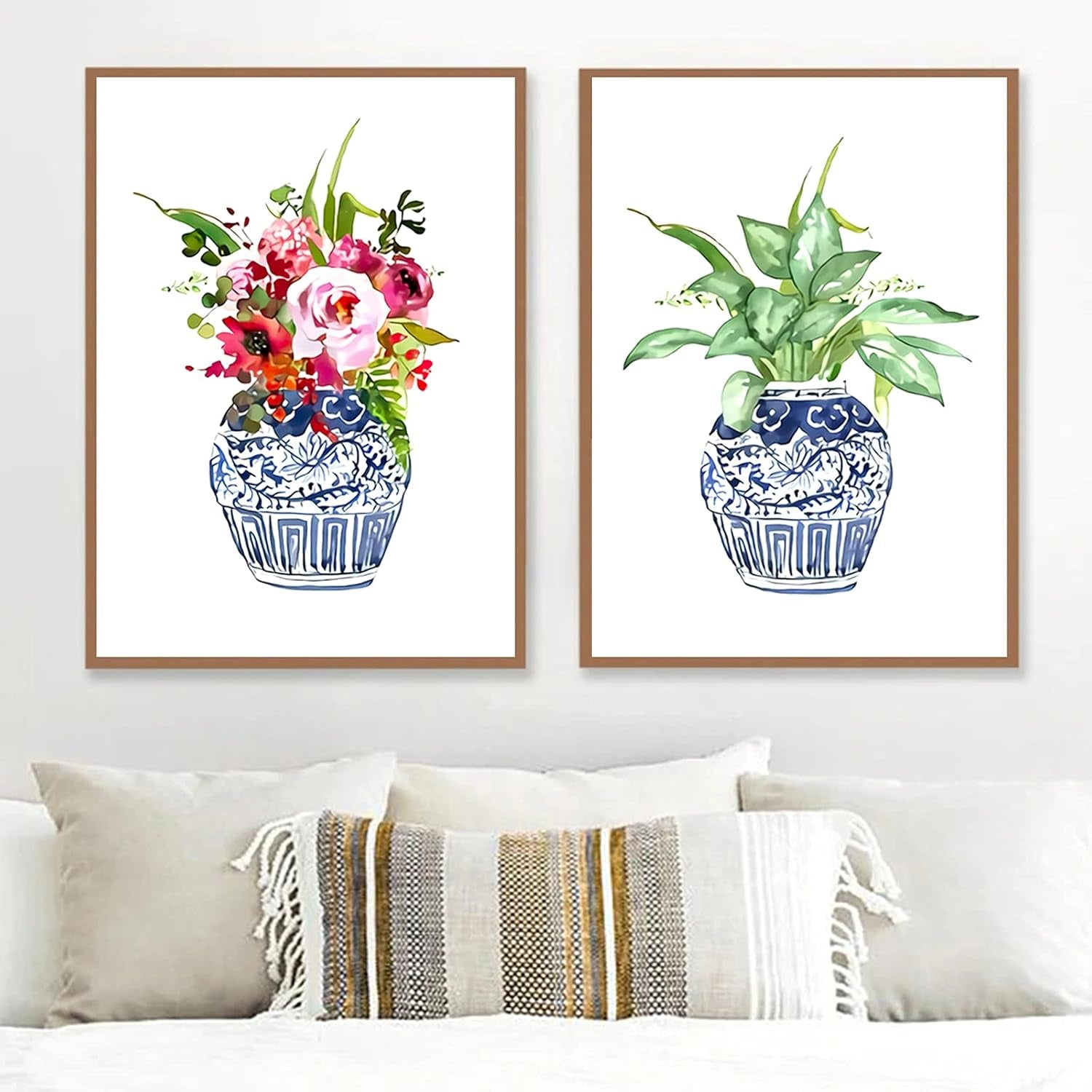 Chinoiserie Art Print Ginger Jar Blue White Porcelain China Ming Vase Canvas Wall Art Chinoiserie Art Print Poster Wall Art Decor Poster Painting on Canvas Print Pictures Floral Decor Art No Frame