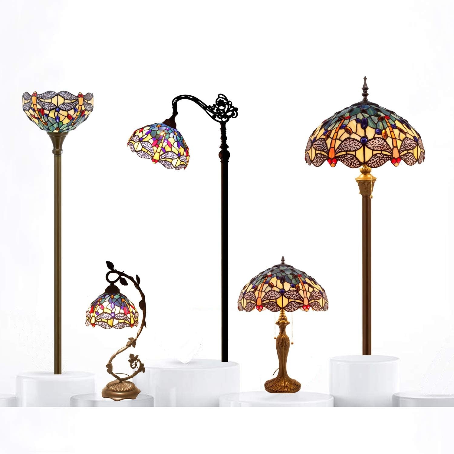 Stunning Tiffany Style Sea Blue & Yellow Dragonfly Table Lamp – Perfect Nautical Desk & Bedside Light for Bedroom, Living Room, & Home Office - 12x12x18 Inches