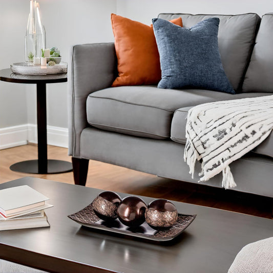 Dublin Brown Decor Tray and Ball Set - Living Room Decor - Entry Table Decor Centerpiece Table Decorations - Decorative Tray for Dining Table, Accent Table Decor Bowl for House Decor