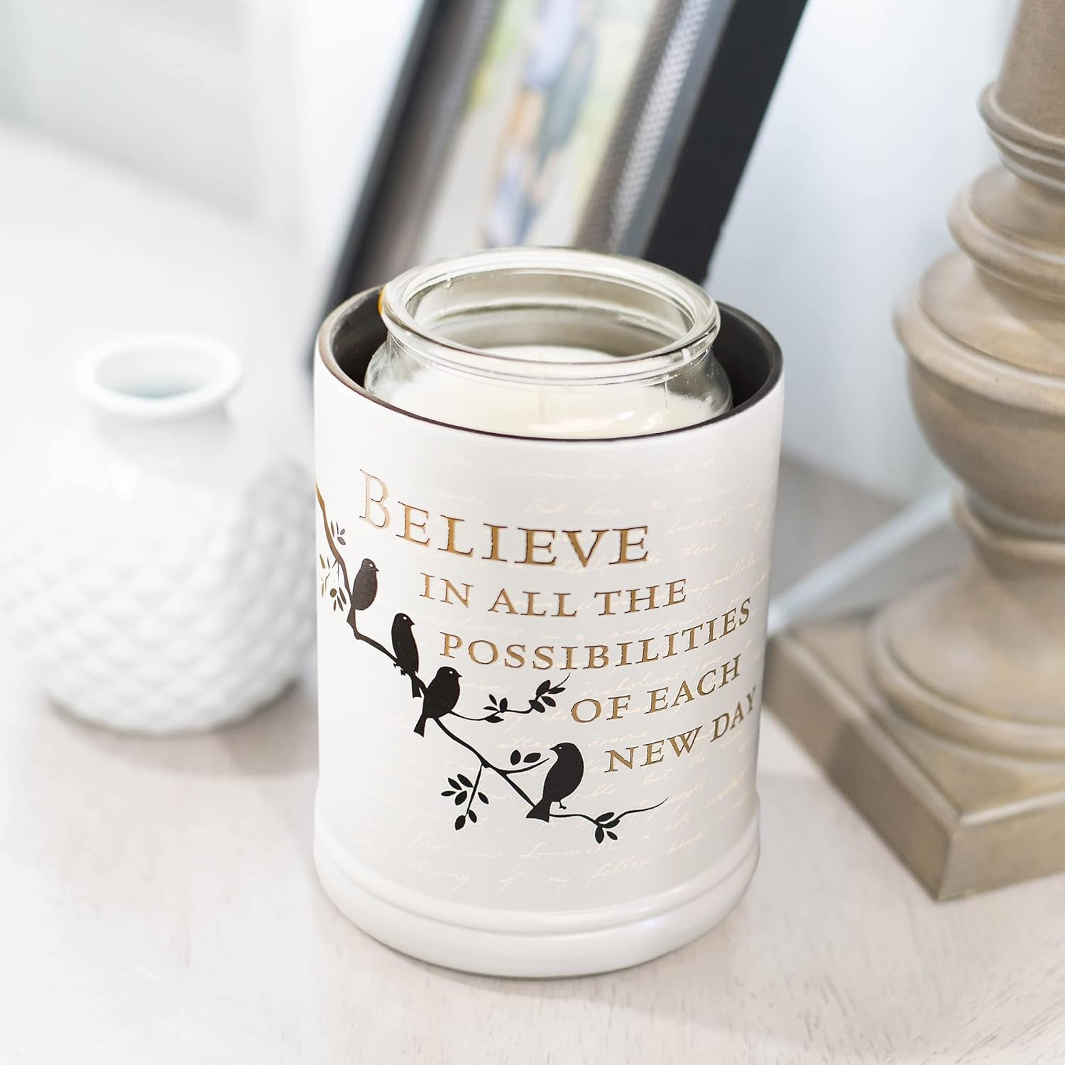 Birds on a Tree Grey Believe Ceramic Stoneware Electric Large Jar Candle Warmer