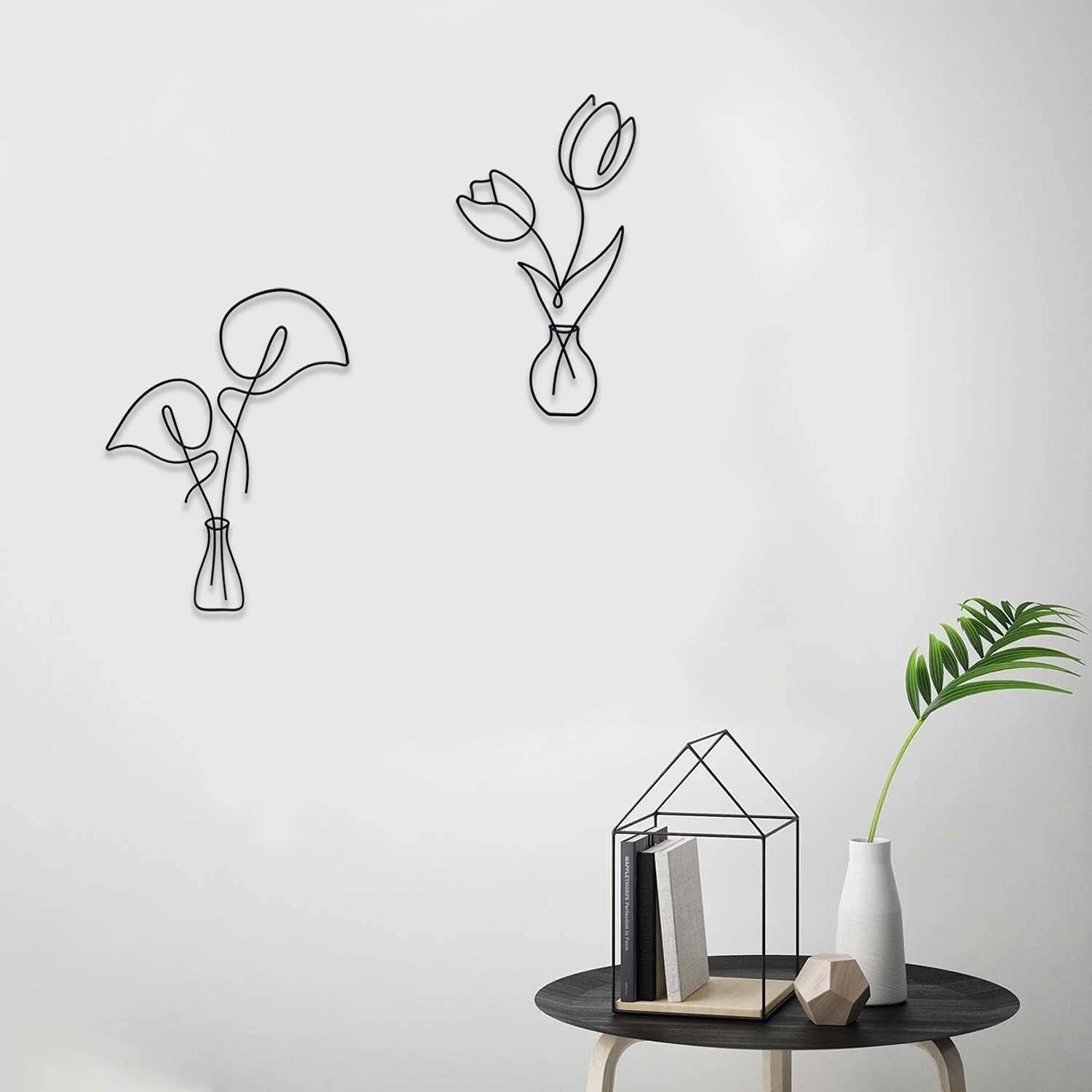 Metal Flower Wall Decor | Boho Metal Wall Art | Minimalist Plant Wall Decor | Bedroom & Living Room Wall Decor (Tulip & Calla)