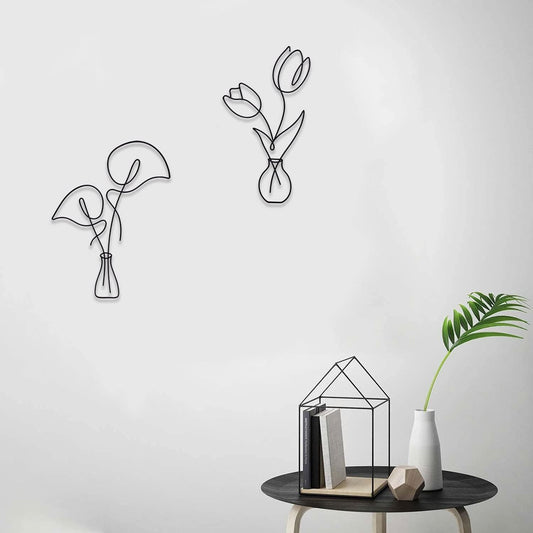 Metal Flower Wall Decor | Boho Metal Wall Art | Minimalist Plant Wall Decor | Bedroom & Living Room Wall Decor (Tulip & Calla)