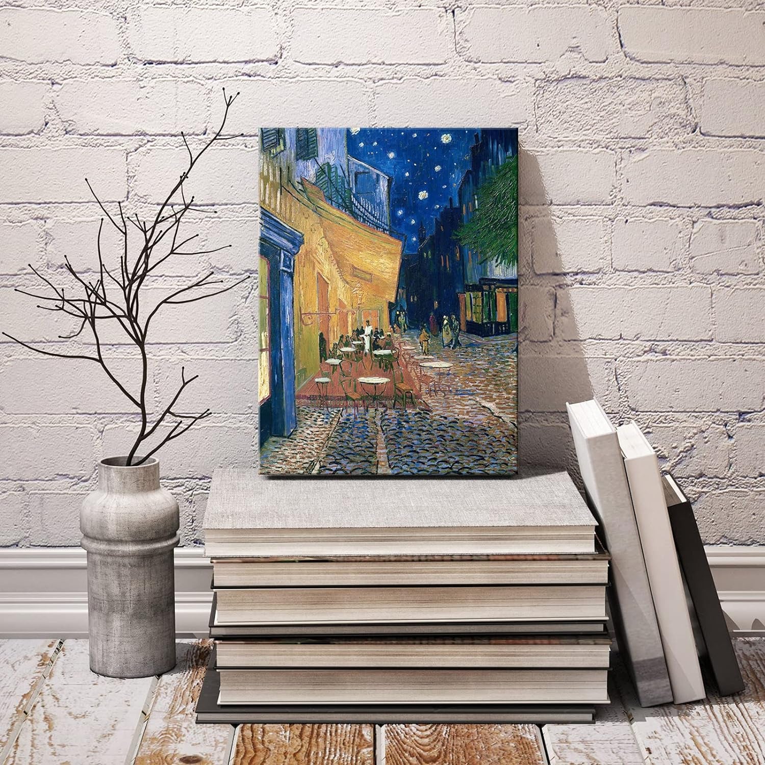 Cafe Terrace at Night Modern Stretched and Framed Giclee Canvas Prints Van Gogh Oil Paintings Reproduction Cityscape Picture on Canvas Wall Art Ready to Hang for Bedroom Home Decor