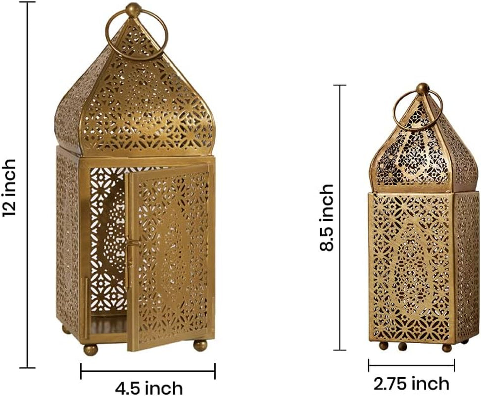 Elegant Moroccan Gold Candle Lantern - Perfect for Indian Weddings, Eid, and Ramadan Celebrations - 2.75" Diameter & 8.5" Tall
