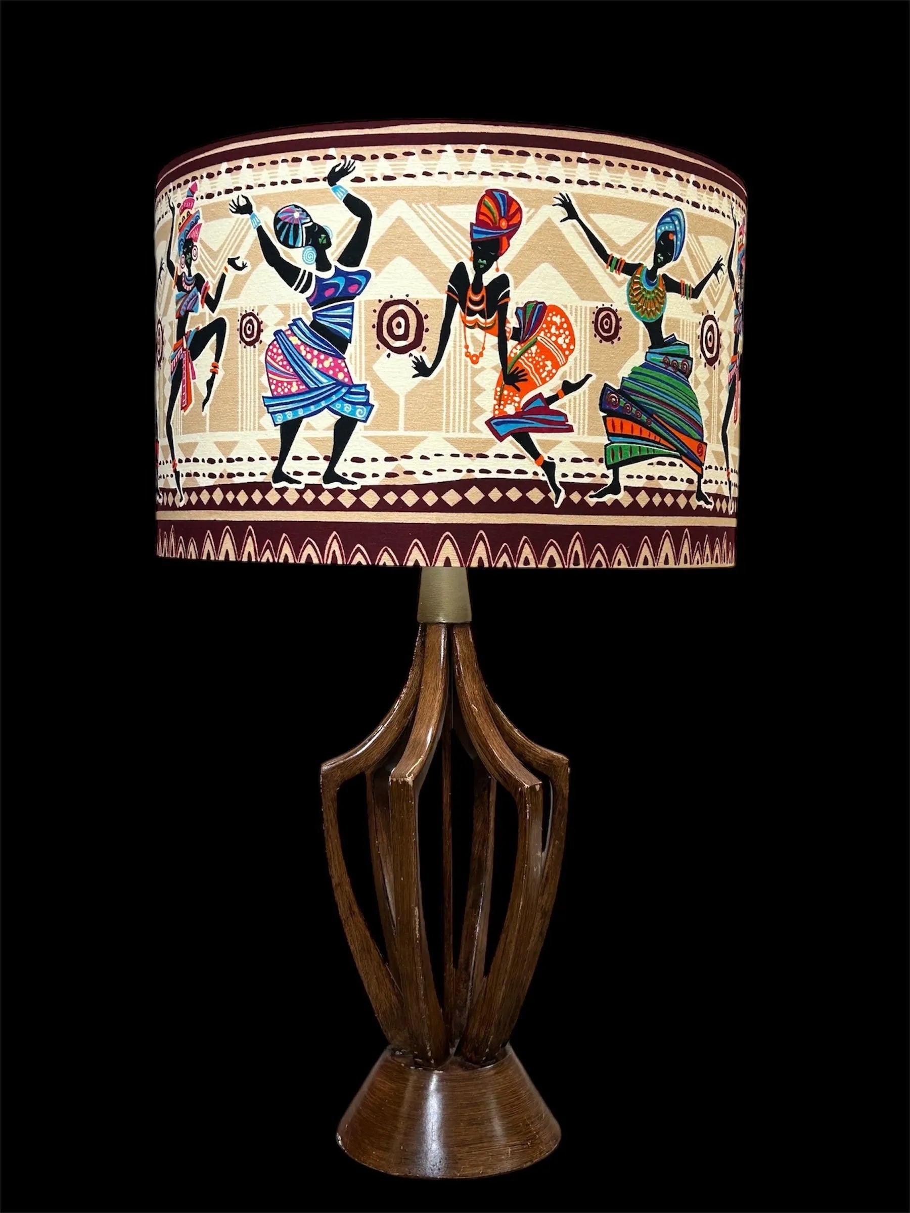 Large African Print Drum Lampshade, Custom Made to Order Lampshade, Tribal Print Lampshade, Dancing Women Print Lampshade, Bedside Lamp