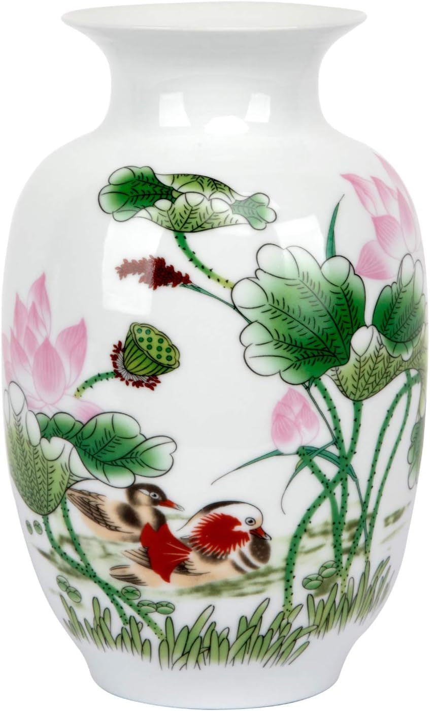 Chinese Ceramics, Blue and White Porcelain Flower Vase, Jingdezhen Handcrafted Porcelain Decro (Lotus)