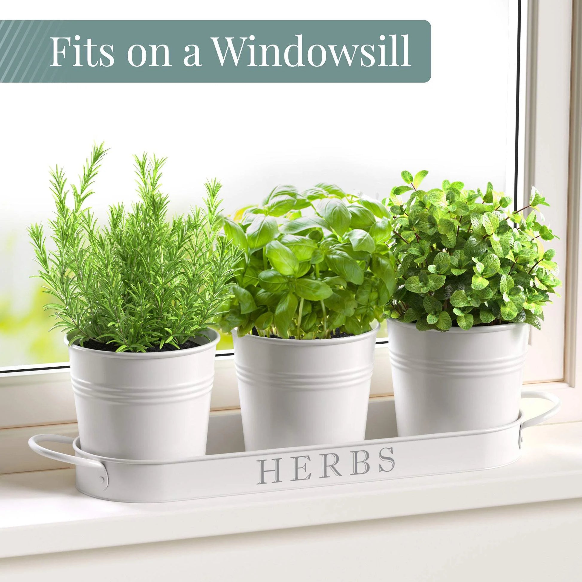 Farmhouse Herb Garden Planter Indoor Planter Set with Tray or Outdoor Apartment Window Planter Box, Windowsill Planter Box, Indoor Herb Planter Garden Pots Herb Pots, Black, Set/3