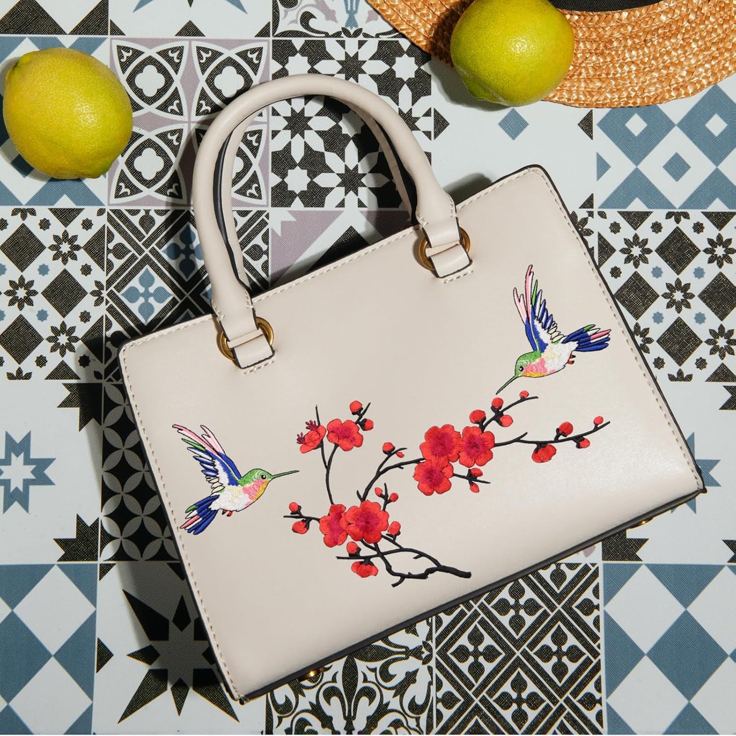 Ava Large Iron on Patches, Red Plum Blossom and Hummingbird Embroidered Patches for Clothes, Chinese Style Applique for Hats, Jeans, Backpacks, Decor for Happy and Hope