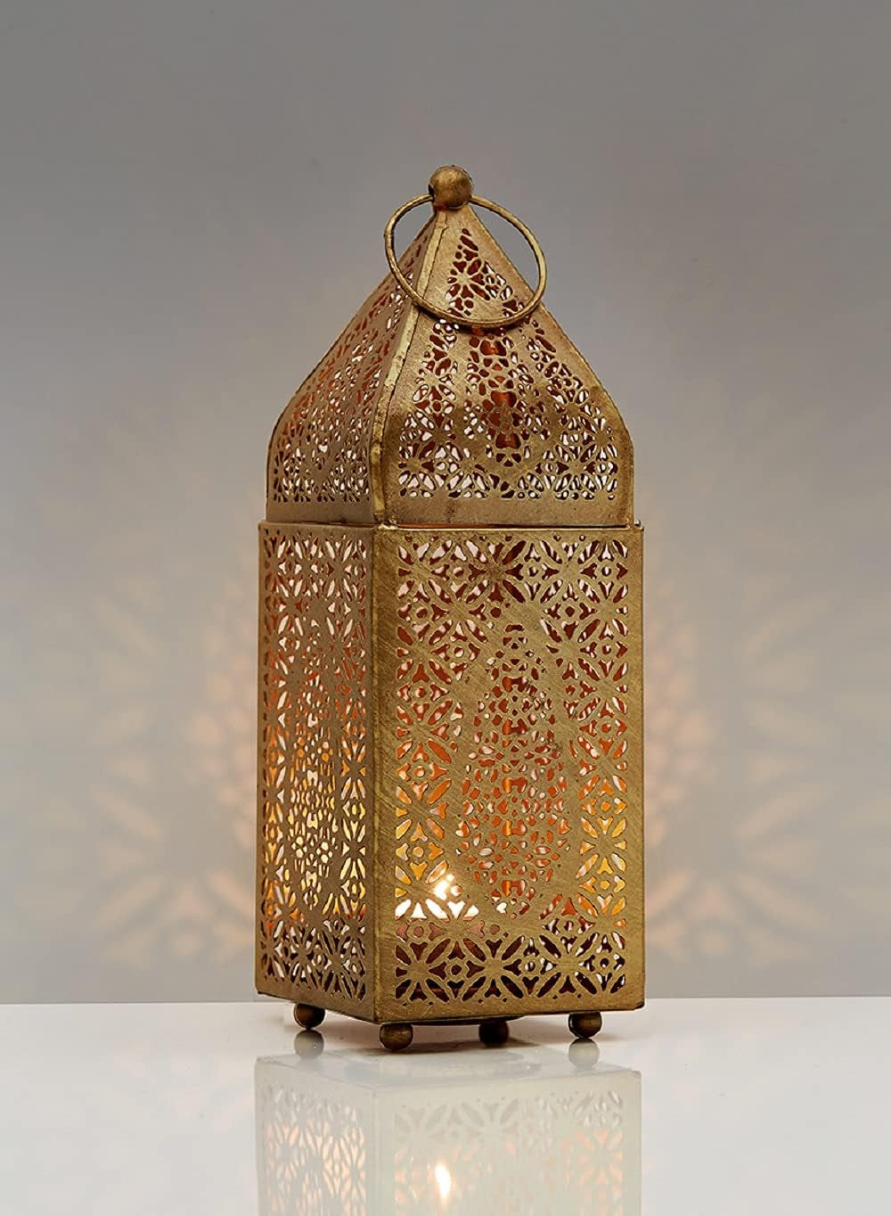 Elegant Moroccan Gold Candle Lantern - Perfect for Indian Weddings, Eid, and Ramadan Celebrations - 2.75" Diameter & 8.5" Tall