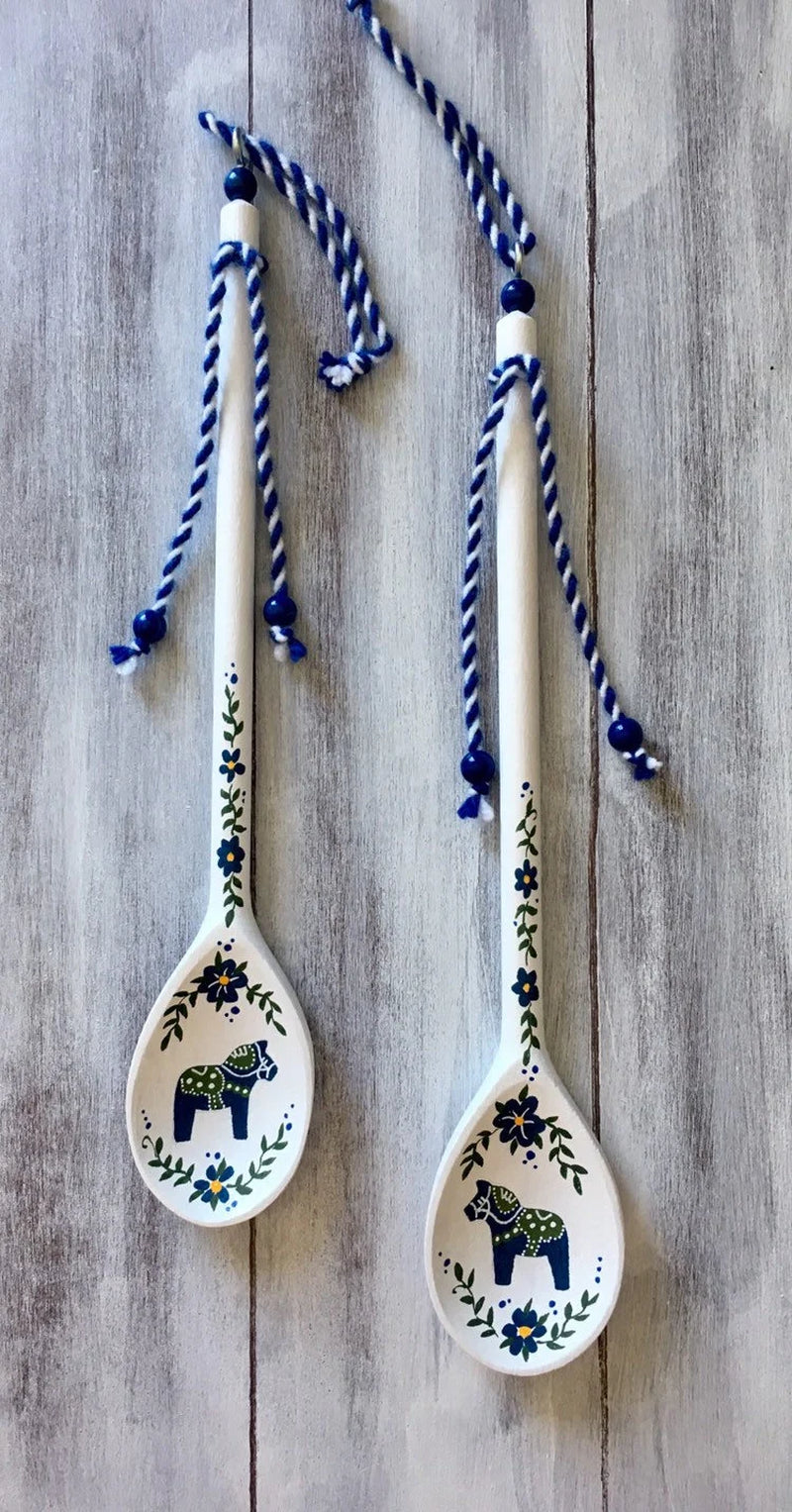 Swedish Kitchen Decor, Dala Horse, Swedish Gifts, Rosemaling, Scandinavian Decor, Swedish Kitchen, Wooden Spoons, Handmade Wood Decor