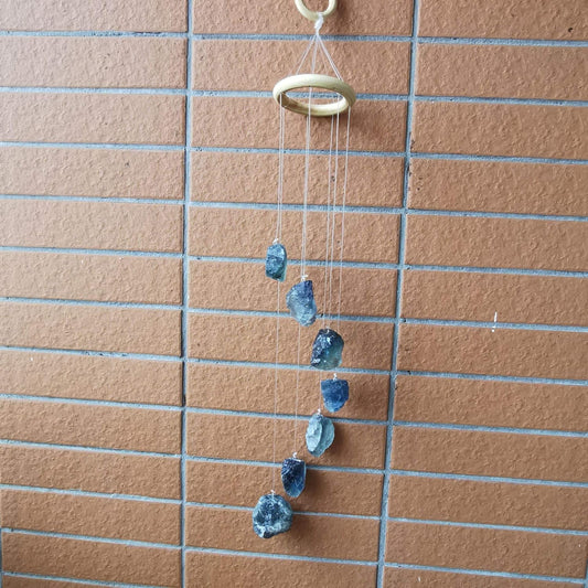 Natural Green Fluorite Raw Stones Wind Chime, Crystal and Healing Stones Decoration Figurine for Home Garden