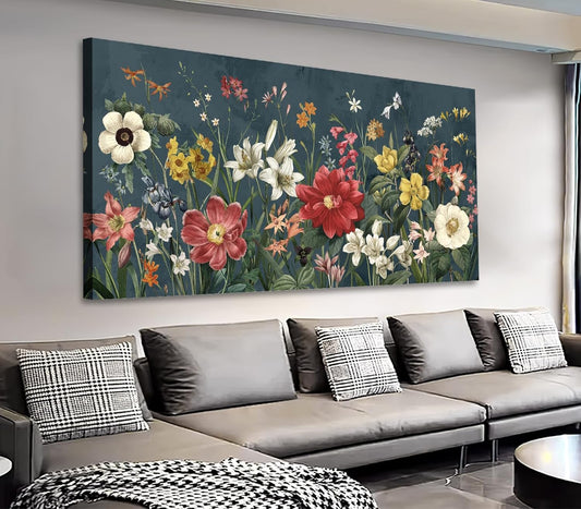 Botanical Canvas Wall Art - Colorful Flowers Bouquet Pictures Wall Decor Wildflowers Painting Artwork Blooming Floral Prints for Living Room Bedroom Office Home Decor Ready to Hang 40" X 20"