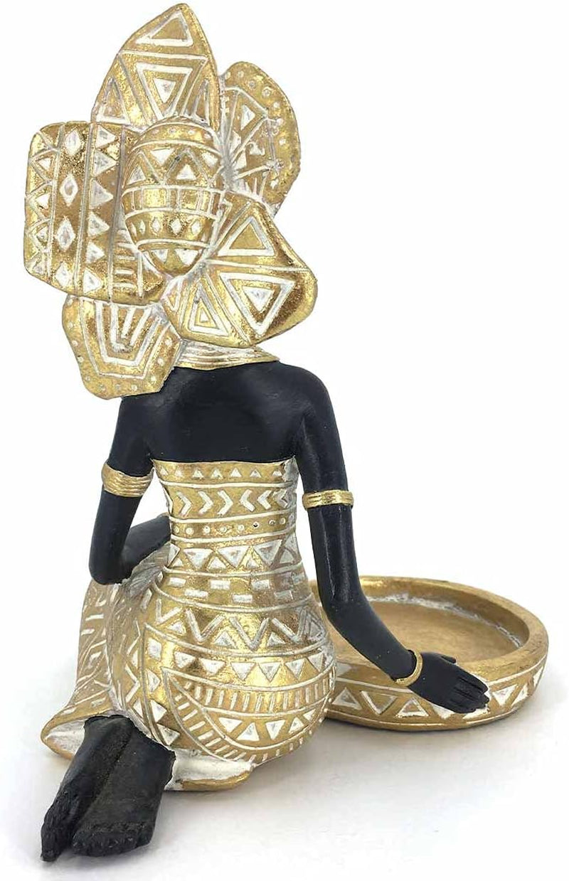 African Lady Figurine Candle Holder with African Tribal Totem for Wedding,Church,Holiday Decor-African Decorative Women Statues, Candlestick Holder for Home and Table Decor(754-Gold)