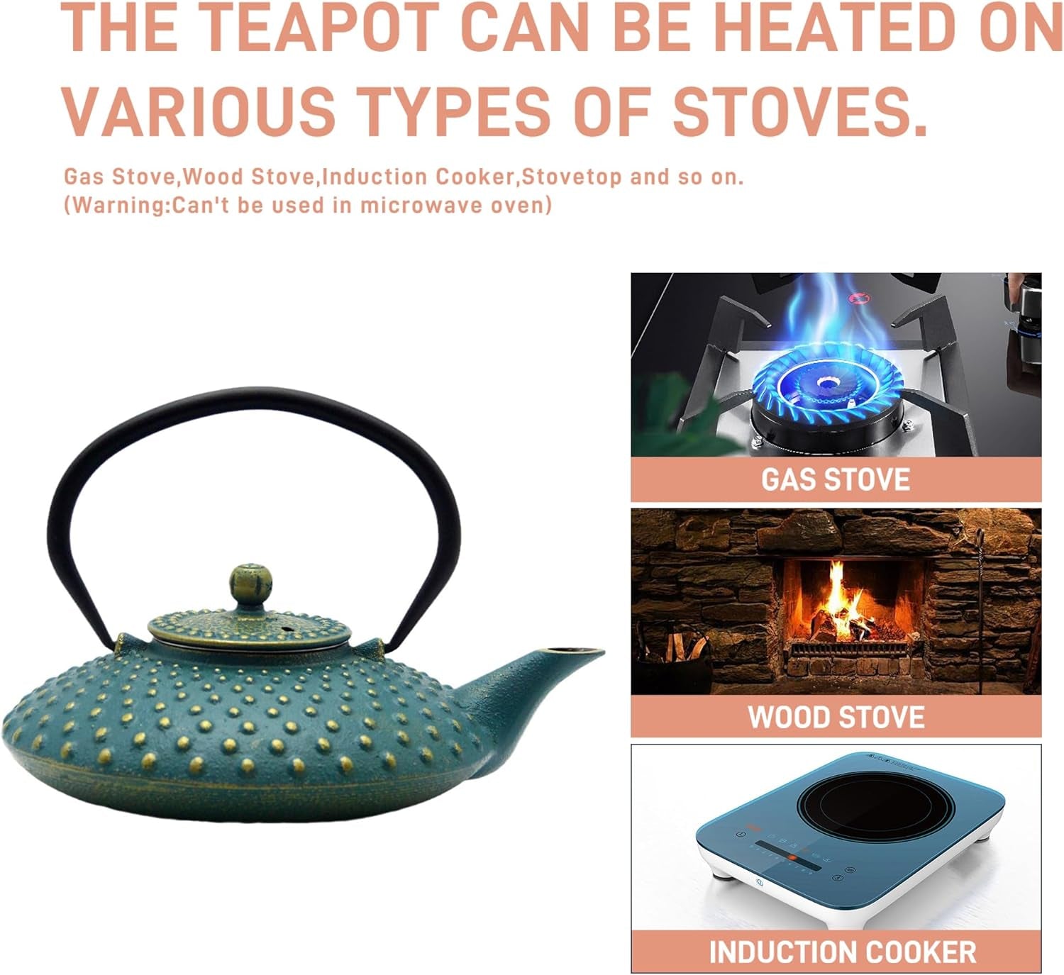 27.1Oz Small Cast Iron Teapot, Tea Kettle Coated with Enameled Interior for Stovetop Safe, Japanese Style Cast Iron Teapot with Stainless Steel Infuser for Loose Tea,Flat Pattern(800Ml)